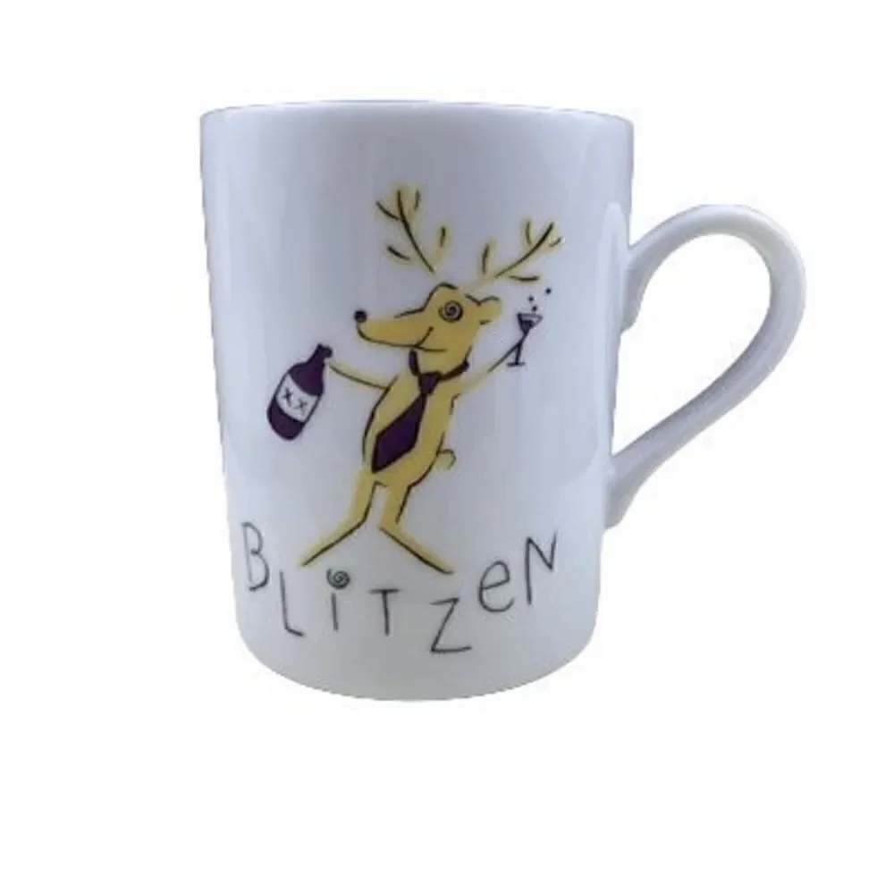 Pottery Barn Reindeer Set of 4 Mugs Cupid, Comet, Donner, and Blitzen Christmas